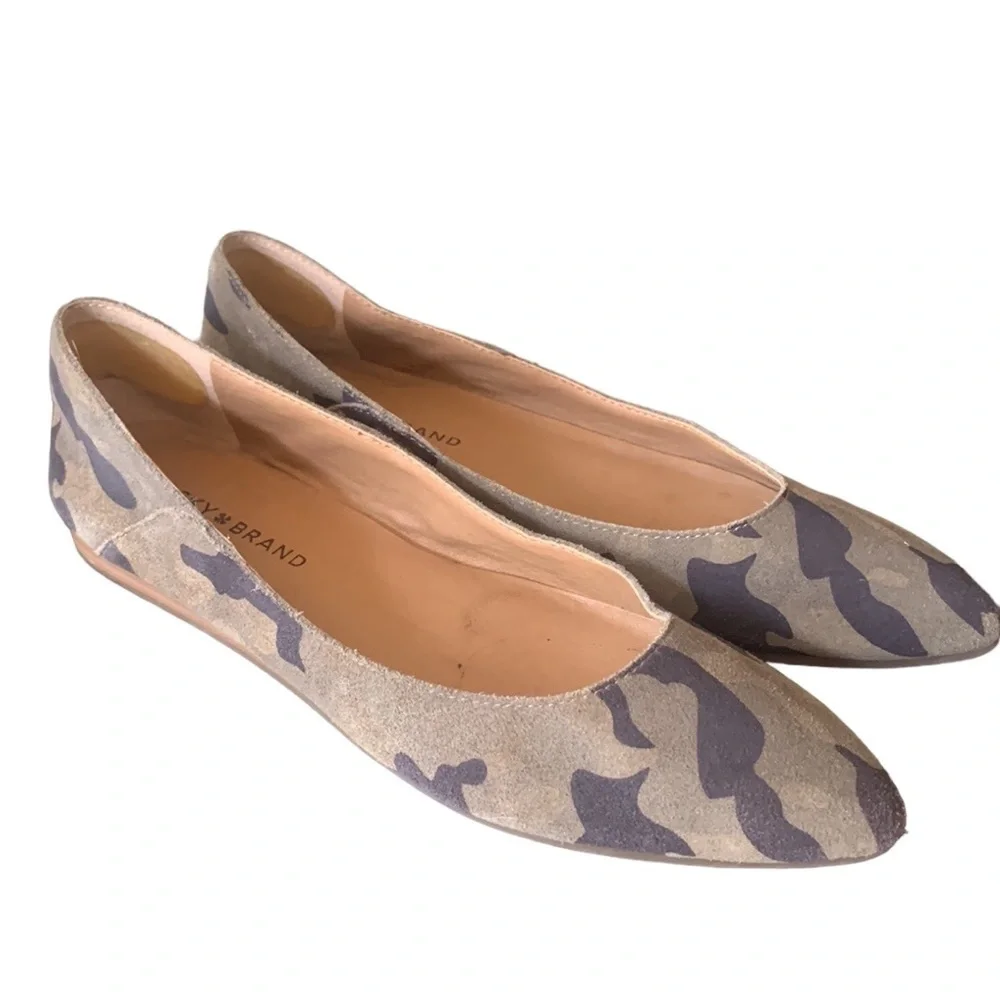 Lucky Brand Camo Bylando Leather Ballet Flat Size‎ 7.5